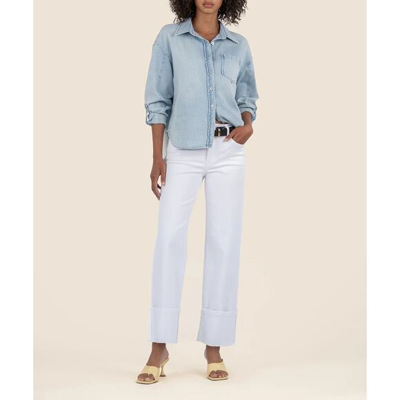 Kut From The Kloth Sz 10 White Charlotte Fab Ab High Rise Wide Leg Jeans O10-12 - Picture 1 of 9